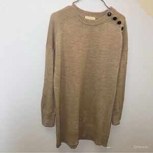 Sezane Beige Knit Mini Dress with Shoulder Buttons